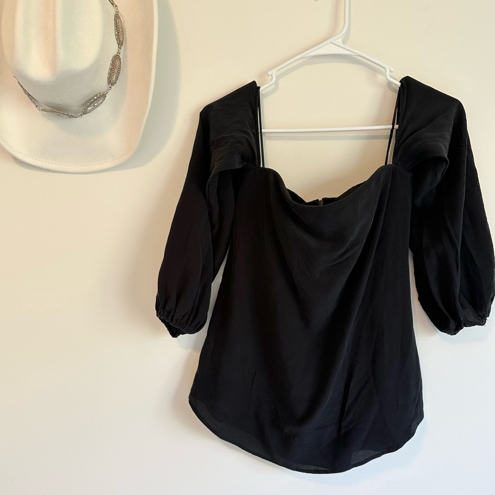 THEORY | Black Laureema Off The Shoulder Silk Blouse